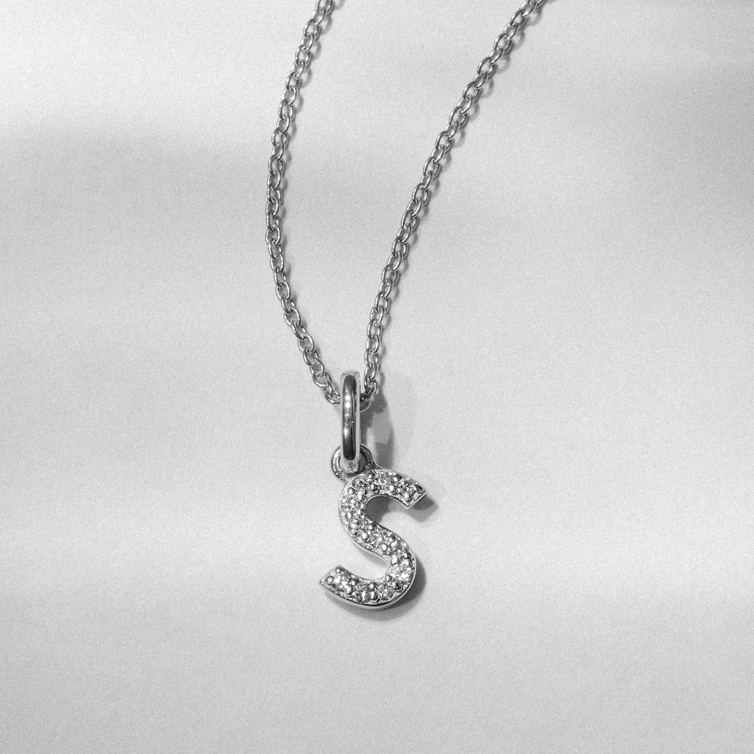 Love Letter Initial S Lab Diamond Necklace set in 925 Sterling Silver